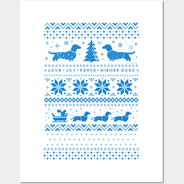 Love Joy Peace Wiener Dogs | Christmas Dachshunds Humorous Wall Art by Coffee Squirrel